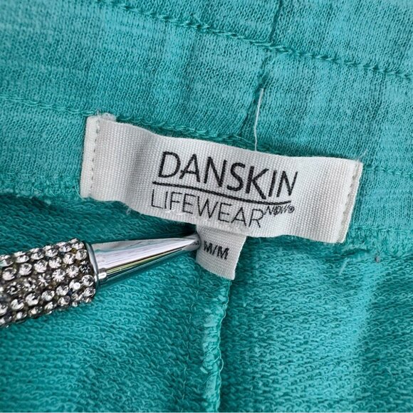 Danskin shorts fold over hem bottom tie up waist blue Turquoise Athletic Shorts - Picture 8 of 11